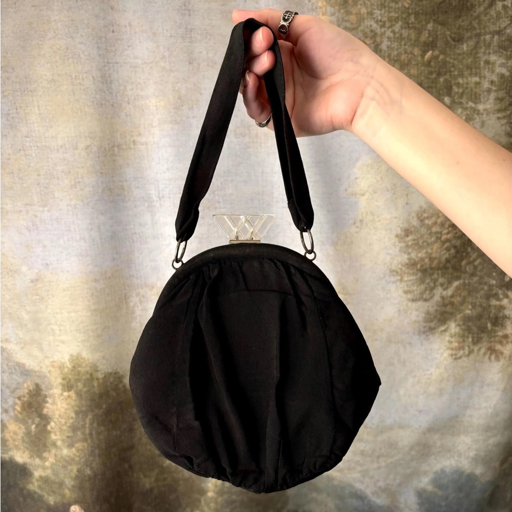 Vintage 1940s Small Black Bag Lucite Clasp Party Evening Prom Old Hollywood